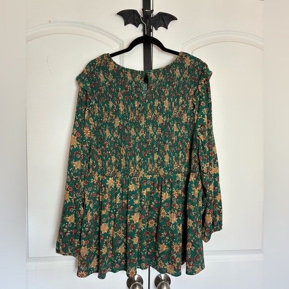 Torrid Green Floral Babydoll Smocked Top Ruffle Accent - Picture 6 of 14
